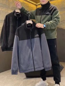 American Style Thick Fleece Jacket Mens Loose Versatile Lazy Style Sweatshirt Upper Body Autumn Winter Warm Cardigan