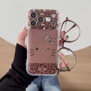 Sanrio | Luxury Cute Foundation Make Up Brown KT Phone Case with Stand Case for iPhone 16 Pro 15 14 17 Pro Max Shockproof Protective Case