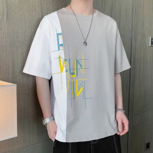 ROMON | Romon Mens Short Sleeve T-Shirt Casual Loose Fit Thin Round Neck Printed Summer Fashion Top Quality Cotton Polyester Blend