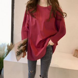 Loose Fit Long Sleeve Womens T-shirt Pure Cotton Butt Covering Base Shirt Korean Style Mid-Length Black T-shirt for Autumn