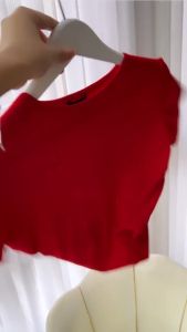 Crop top double layer jersey summer slim short slevee T shirt baju atasan wanita