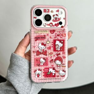 Sanrio | Cute Full Screen Strawberry Hello Kitty Magnetic Phone Case For iPhone 17 16 15 14 Pro Max 17 Lens Protective Shockproof Cover