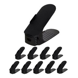 ชั้นวางรองเท้าแบบพับได้สองชั้นทำจากพลาสติกความคิดสร้างสรรค์สำหรับครัวเรือนชั้นจัดระเบียบในตู้เสื้อผ้ารองเท้าเก็บของรองเท้าได้