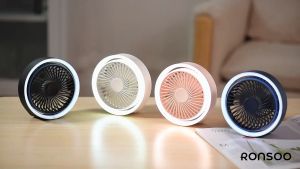 RONSOO AireSwirl 180° Rotatable Portable Desk Fan with LED Ambient Light 3-Speed USB-C Rechargable Ultra Silent Operation