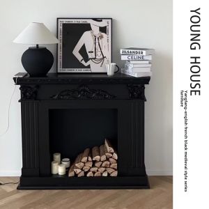 Retro Carved Wood European American French Style Fireplace Decorative Cabinet Rural Residential Furniture Entrance Hallway