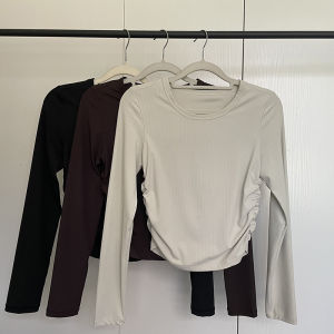 Áo Thun Thể Thao Dài Tay Cổ Tròn Ôm Vừa Vặn Nhanh Khô Thoáng Khí Cho Nữ Tập Yoga Ngoài Trời Thường Ngày