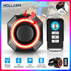 Hollarm Smart Bike Taillight Alarm Anti Theft Burglar Bicycle Light Alarm USB Charge Smart Brake Sensing Remote Control Tail Lam
