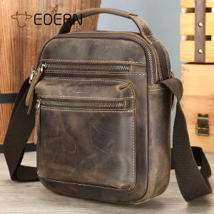 EDERN 2025 New Retro Crazy Horse Leather Mens Shoulder Bag Casual Crossbody Bag Large Capacity Cowhide Messenger Bags Outdoor Commuting Bag