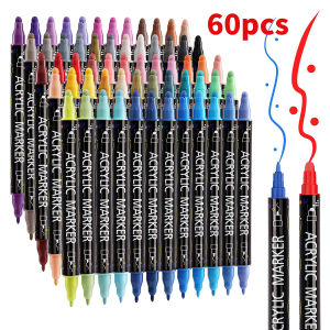 12/24/36/48/60 Colors Dual Tip Acrylic Paint Pens Markers for Wood Canvas Stone Rock Painting Glass Ceramic Surfaces DIY Crafts