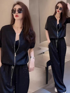 Fashionable Casual Sportswear Set Womens Short Sleeve Open Cardigan Wide Leg Pants Two Piece Set Summer New Arrival Elegant
