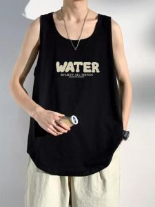 Pure Cotton Vest Mens Summer Loose Sleeveless T-shirt Boys Fitness Waistcoat American Short Sleeves Top Ins Trendy