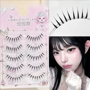 Dorisna 5Pair Korean Wet Look Lashes K-pop Idol Lashes Spiky Strip Lashes Lightweight Clear Band False Eyelashes