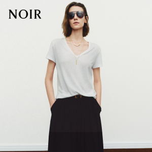 MO&Co. | Linen Texture V-neck Distressed T-shirt