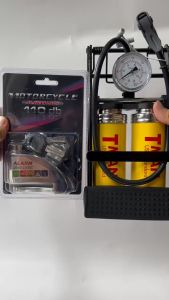 Combo bơm xe máy ô tô cao cấp T-Man USA Standard ống to và khóa đĩa báo động bản nâng cấp