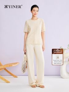 YINER | Áo Cổ Tròn Chất Liệu Ren Mềm