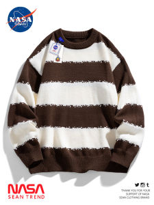 Wassup Panda Vintage Striped round Neck Knitwear Mens Autumn Winter Style Lazy Inner Wear Couple Base Layer Sweater