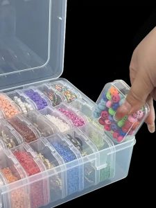 กล่องใส่เครื่องมือตกแต่งเล็บแบบใสพลาสติกความจุขนาดใหญ่พร้อมฝาปิด กล่องใส่เครื่องประดับ DIY สำหรับงานฝีมือ