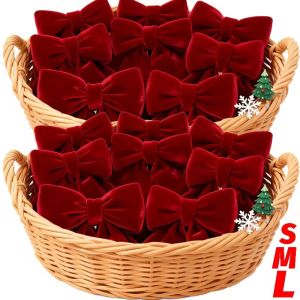 3Pcs Velvet Red Bow Knot Christmas Hanging Ornaments DIY Xmas Trees Pendant For Holiday New Year Home Party Bowknot Decoration