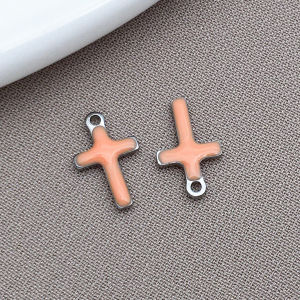 20pcs/lot 10x6mm Enamel Small Cross Charms Pendants Stainless Steel DIY Jewelry Making Accessories Findings for Bracelet Earring