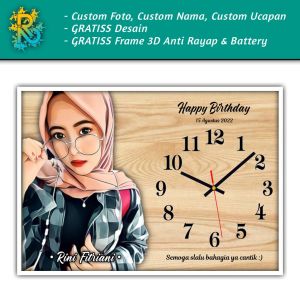 Jam Dinding Custom Hadiah Kado Ulang Tahun Pernikahan Wisuda Couple Foto Nama (ukuran : 30 x 20 cm)