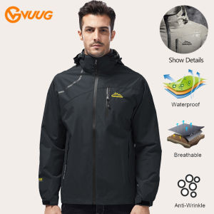 VUUG เดินป่าเดินป่าเสื้อกันฝนเสื้อกันฝนกันน้ํา Ight น้ําหนักแจ็คเก็ตฤดูใบไม้ร่วง Casual ชาย Hooded เสื้อแจ็กเกตชายสีทึบโค้ทตัวอักษร