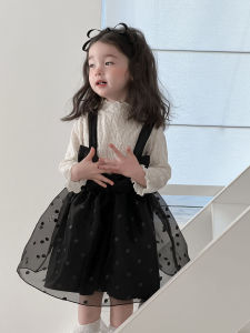 Spring Summer Princess Skirt Tulle Tutu Knitted Top Korean Style Puffy Net Gown for Girls Baby Girls Outfit Two-Piece Set