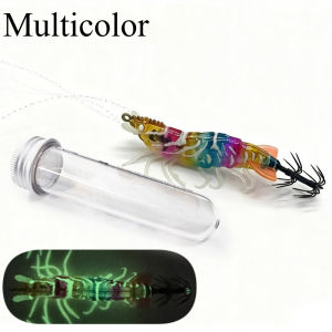 Ackibbik 1pc 8cm Glow Real Shrimp Prawn Lure Saltwater Shrimp Cuttlefish Fishing Accesseories Octopus Shrimp Squid Jig Hooks