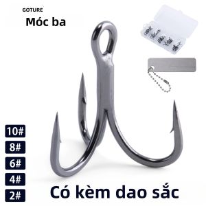 Goture | Móc Câu Ba Ngạnh Goture Siêu Sắc Bằng Thép Carbon Cao Cấp Dùng Cho Câu Cá Nước Mặn Nước Ngọt Kèm Dụng Cụ Mài Sắc Di Động Khả Năng Xuyên Thấu Mạnh Mẽ
