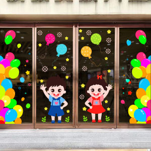 Early Education Decorative Window Stickers 3D Cartoon Glass Door Self-Adhesive Wall Paper Nursery Room Decoration Stickers
