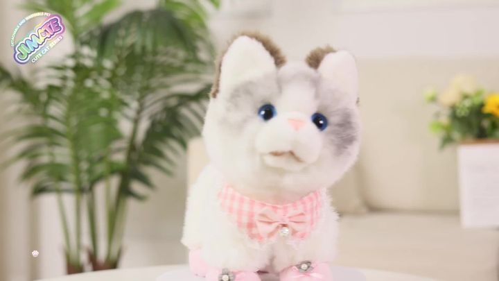 Walking Cat Toys for Kids with Leash, Plush Toy Cat That Walks and Meows, Interactive Cat Toy for Kids Aged 3-7, Best Birthday, Children's Day for Girls and Boys