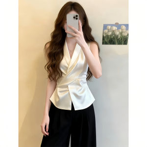 Shalldoer | Stylish Designer Short V-neck White Sleeveless Vest