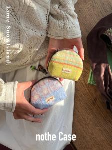 Cute Original Woolen Mini Pouch Tartan Earphone Storage Bag Casual Style Zipper Closure Soft Fabric Universal Mini Bag