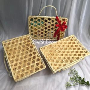 Hộp tre vali tre chữ nhật Smile Decor đựng quà tặng đựng đồ đi picnic dã ngoại sang trọng (tặng kèm ruy băng)