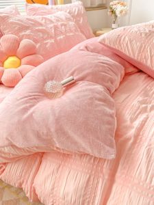 Teen Girl Coral Fleece Bedding Set Single Twin Size Three-Piece Four-Piece Quilt Cover Warm Polyester Fabric Korean Style