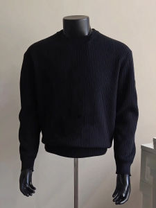 YOULIN | Classic Style Straight Shoulder Luxe Loungy Cleanfit Vertical Stripes Round Neck Sweater