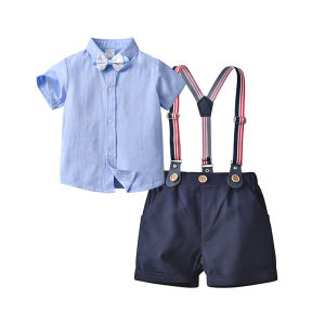 ชุดสูททางการเด็กผู้ชาย4สีชุดชุดคลุมเสื้อและกางเกงชายสั้นแขนแถบสีฟ้าชุดชุดแต่งงานเด็กผู้ชายลายดอกไม้ชุดงานเลี้ยงวันเกิดชุดถ่ายภาพอายุ0 1 2 3 4ปี