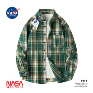 NASA Joint Name Retro Japanese Style Plaid Long Sleeves Shirt Mens Spring and Autumn Loose Casual Fashion Brand Hong Kong Style Blouse Outwear