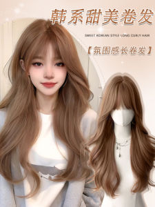 Womens Long Hair Wig Realistic Human Hair Big Curl Champagne White Blonde Full Head Cover Sweet Style Winter Beverage Hair Extensions