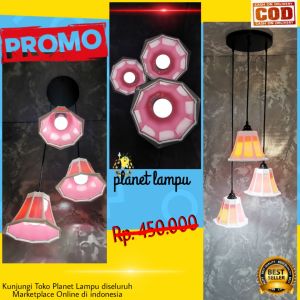 LAMPU GANTUNG HIAS KAP 3 IN 1 MINIMALIS DEKORASI RUANG TAMU CAFE PLAFON ATAP MODERN ( NANO 3 PINK )