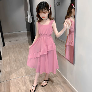 Girls Summer Chiffon Dress 2025 New Style Childrens Strap Thin Beach Skirt Mid-large Childrens Clothing Lightweight Summer Dress