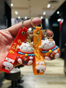 Lucky Cat Keychain Wealthy Doll Company Opening Activity Gifts New Year Creative Gifts Soft Rubber Cartoon Series Keychain