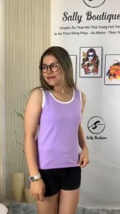 Áo Thun 3 Lỗ Nữ Trơn Phối Viền Màu Tinh Tế Tập GYM Tập Thể Dục Thun Cotton Co Giãn Tốt Sally Boutique-3L04