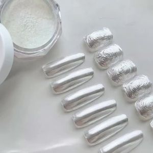 1Jar Shimmer White Pearl Nail Art Powder Net-0.2g Magic Mirror Chrome Nails Pigment for Nails Decoration Manicure Rubbing Dust