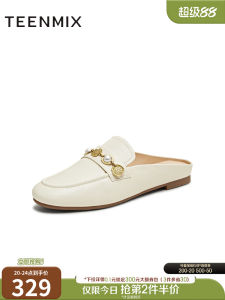 Teenmix Casual Flat Bottom Mule Womens Outdoor Summer New KT083BH5 Leather Upgraded Soft Opening Deep round Head Low Heel