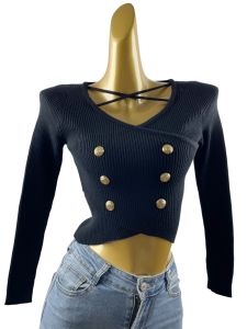 Cross คอวี เสื้อฐานถักสั้น ผู้หญิง ฤดูใบไม้ผลิ ฝรั่งเศสใหม่ หวาน เสื้อสเวตเตอร์ สลิมฟิต ถักประจบ เสื้อท่อนบน