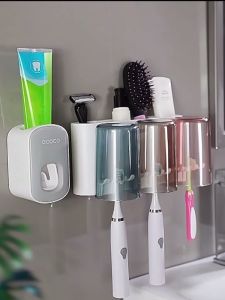 Luckin Mart Toothbrush Holder Bathroom Accessories with Toothpaste Dispenser Toothbrush Holder Wall Mounted Bathroom Decor