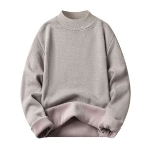 Thickened Fleece Half High Collar Mens Knitted Sweater Warm Inner Wear for Autumn Winter Black Winter Middle Knitted Base Shirt