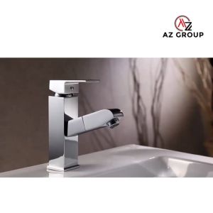 AZGROUP Silver Pull Out Square Head Water Sink Tap Nozzle Faucet With Two Mode Function