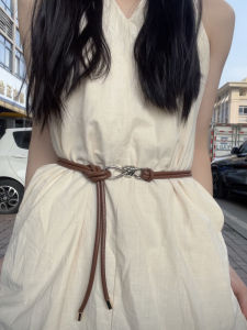 เข็มขัดเอวโซ่หนังแบบอเนกประสงค์ ทรงเข้ารูป สำหรับเสื้อสเวตเตอร์ แฟชั่น DIY ที่ผูกด้วยเชือก สำหรับผู้หญิง