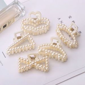 Korean Style White Pearl Hair Clip Clamp Hair Decoration Accessories Exquisite Net Celebrity Ponytail Clip Elegant Temperament Hair Clip (1pc)